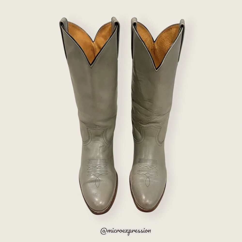 1980 Frye VINTAGE Grey Leather Embroidered Western Fall/Summer Cowboy Boho Boot